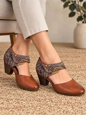 Spring Step L'Artiste Floral Mary Jane Heels in Brown size 41